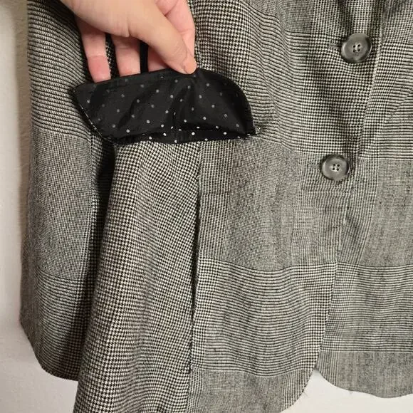 Akris Punto Wool Herringbone Plaid Blazer US 6 Black Preppy Classic Academia